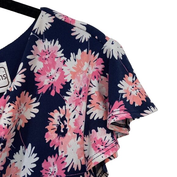 Karin Stevens Navy Blue & Pink Floral Knit Lace Waist Dress Women's size 12 - Picture 4 of 9